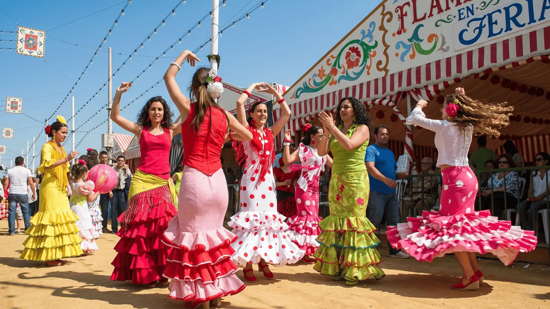 Flamenco Dance Performance by Spanish Women in Seville Passionate Spanish women performing traditional flamenco dance in Seville, Spain – vibrant cultural show