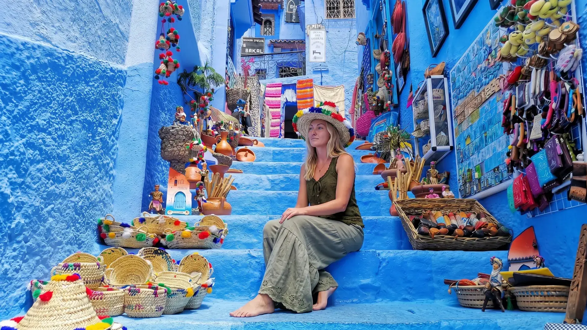 Blue painted alleyway in Chefchaouen perfect for taking a picture Blue painted alleyway in Chefchaouen perfect for taking a picture