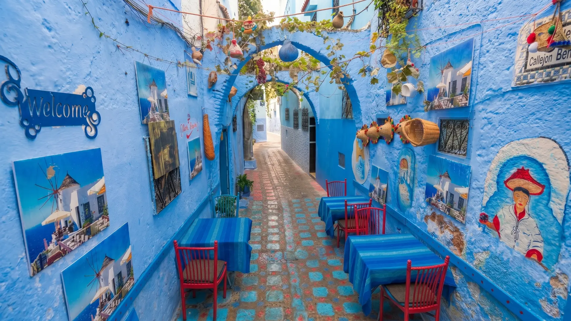 A restaurant in Chefchaouen, the Blue City A restaurant in Chefchaouen, the Blue City